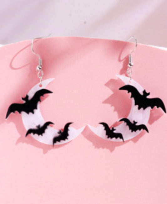 Bat and moon earrings
