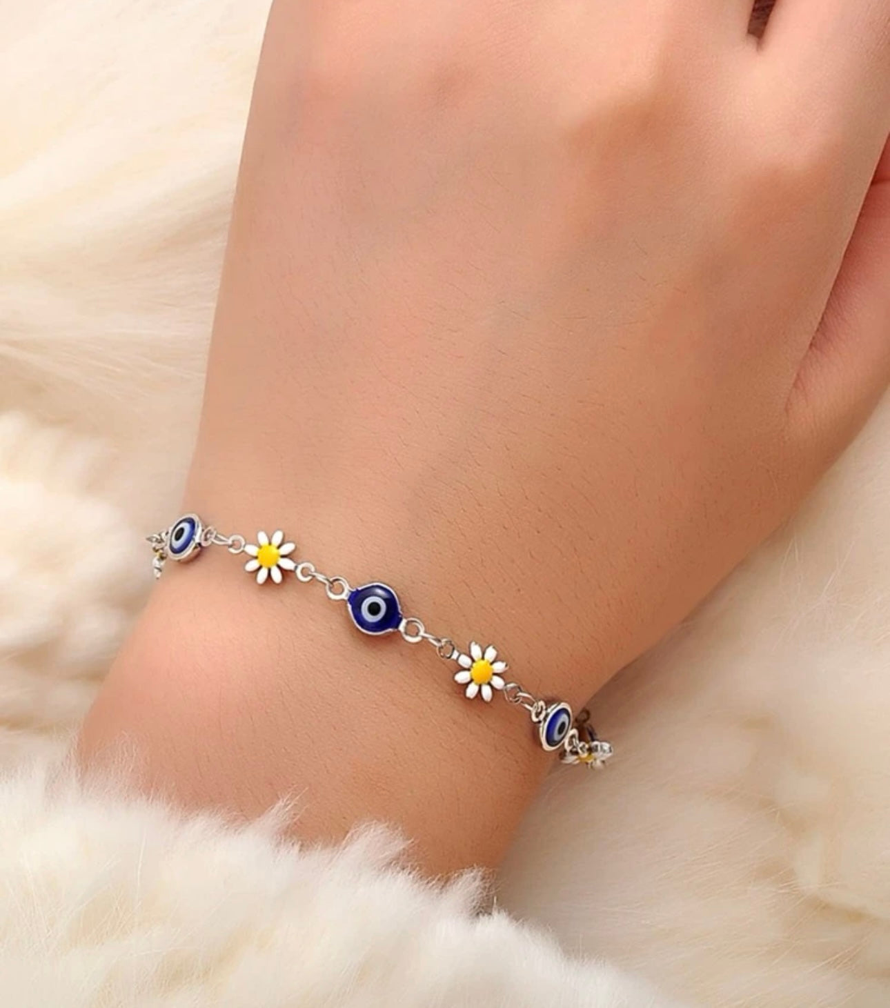 Evil eye and flower bracelet