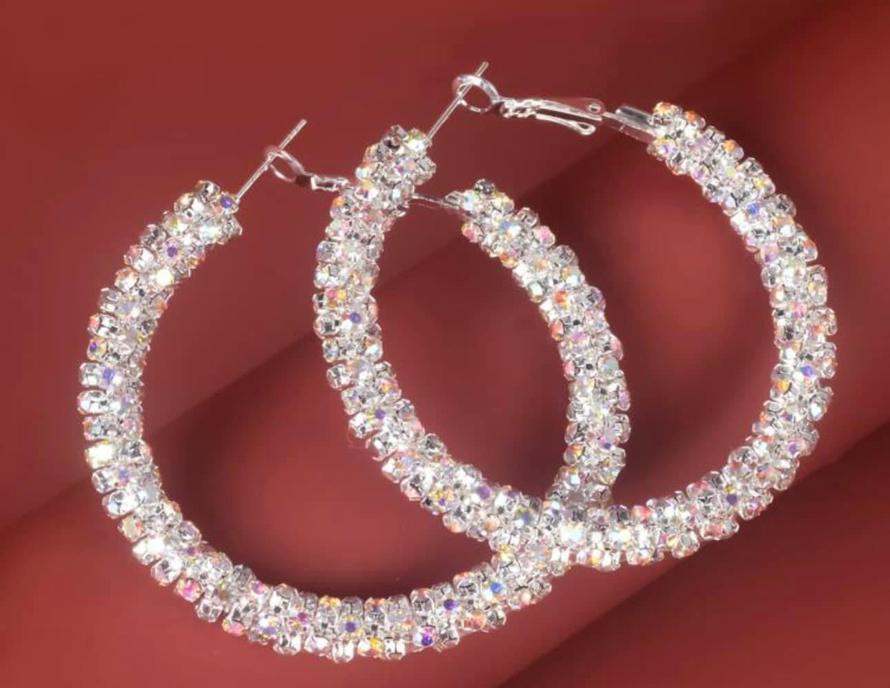 Pearlescent, rhinestone, hoops