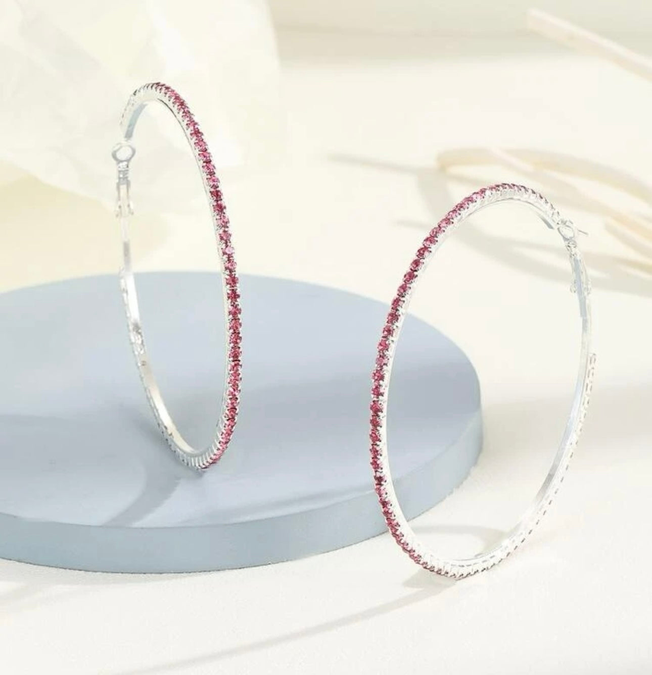 Pink and silver large hoops