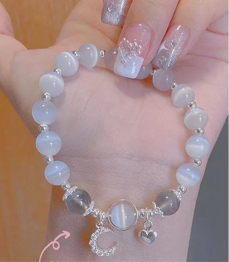 Exquisite Pink Crystal Bracelets For Women Cute Star Moon Opal Zircon Bracelet Metal Chain Beads Bracelet Sister Girlfriend Gift
