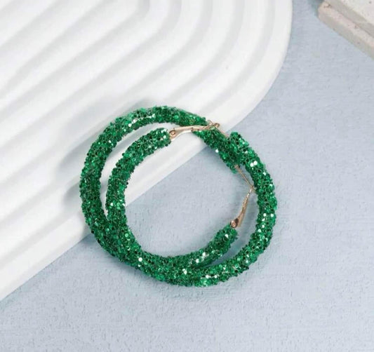 Dark, green, sequin hoops