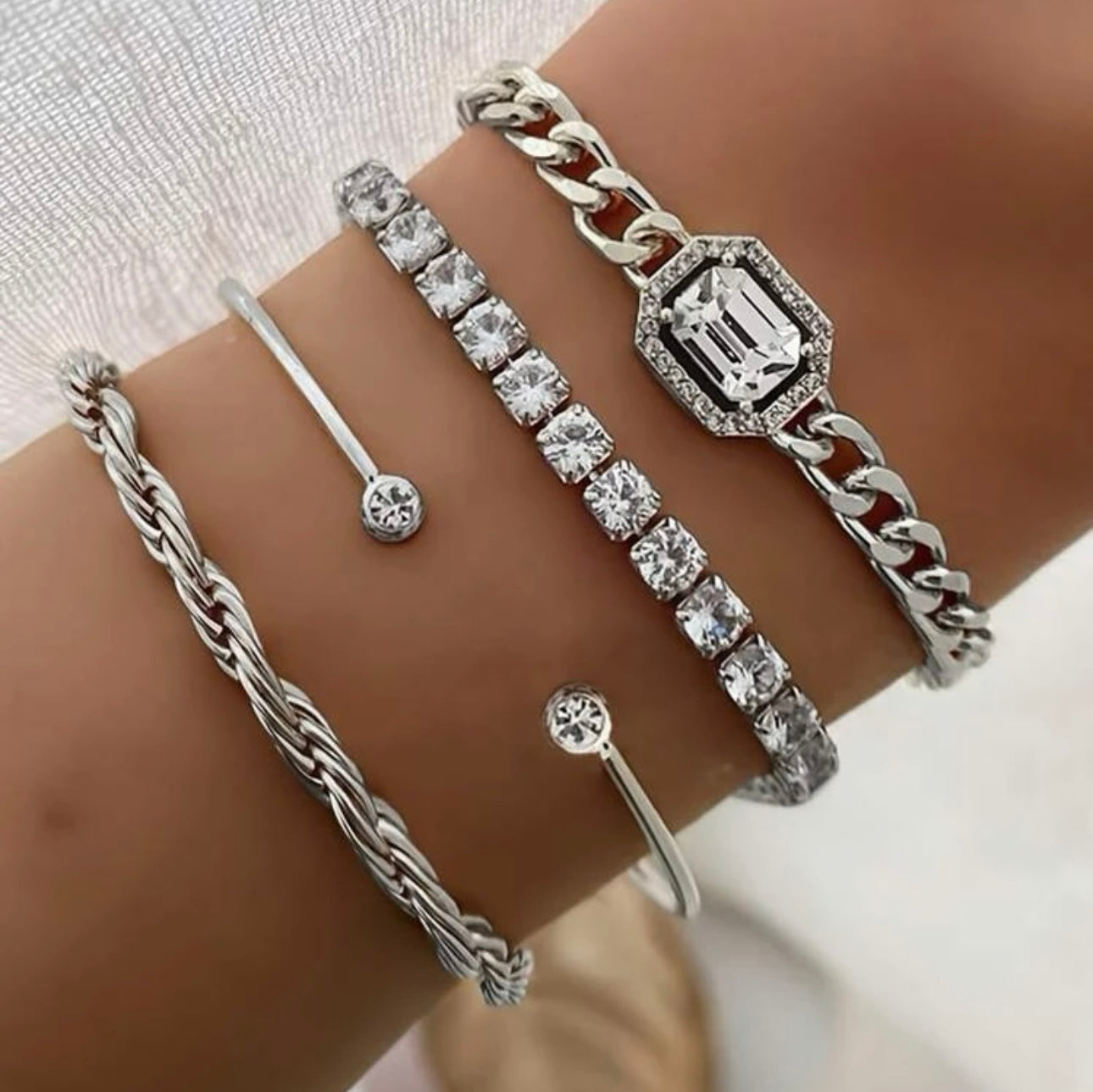 Silver Stack of 4 bracelets