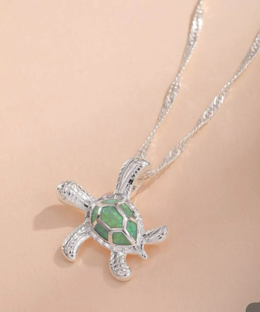 Turtle necklace green gem