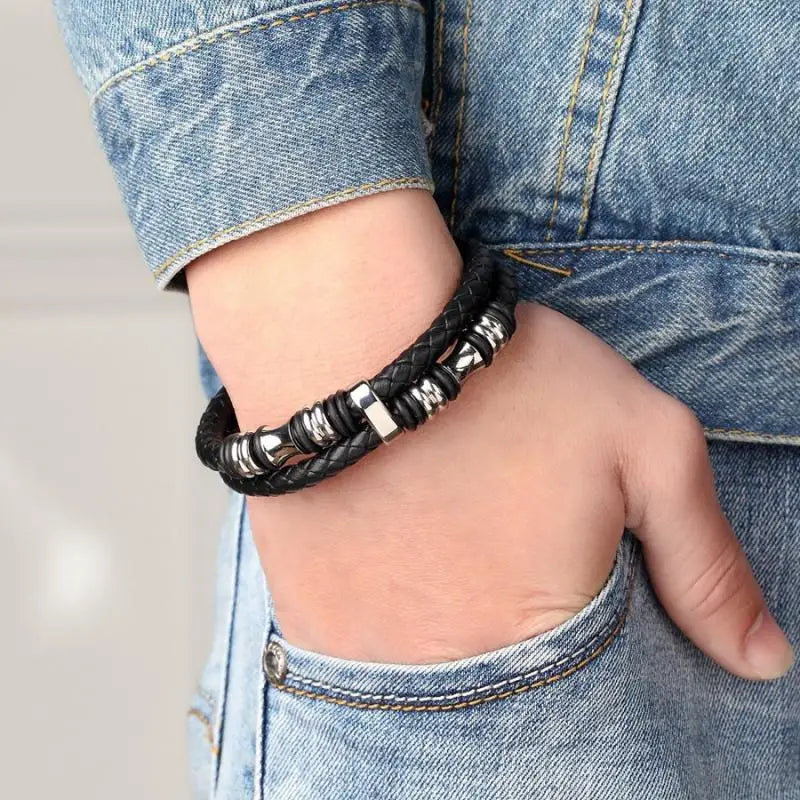 Classic Double Layer Leather Wrap Bracelets  Magnetic Clasp