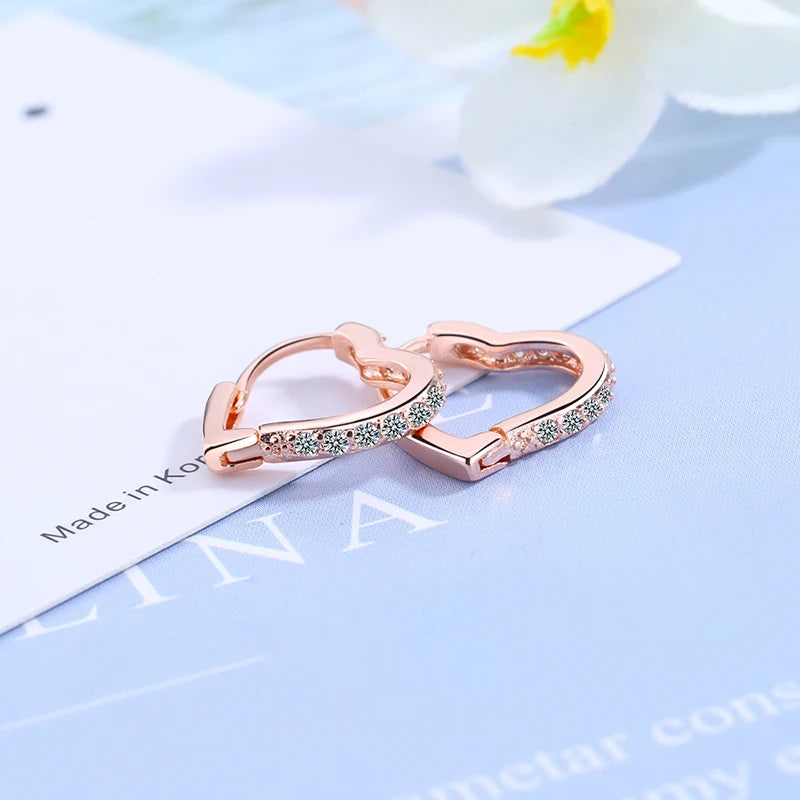 Rose gold or silver heart hoops