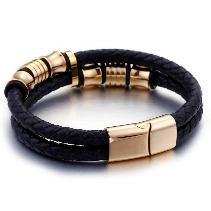 Classic Double Layer Leather Wrap Bracelets  Magnetic Clasp