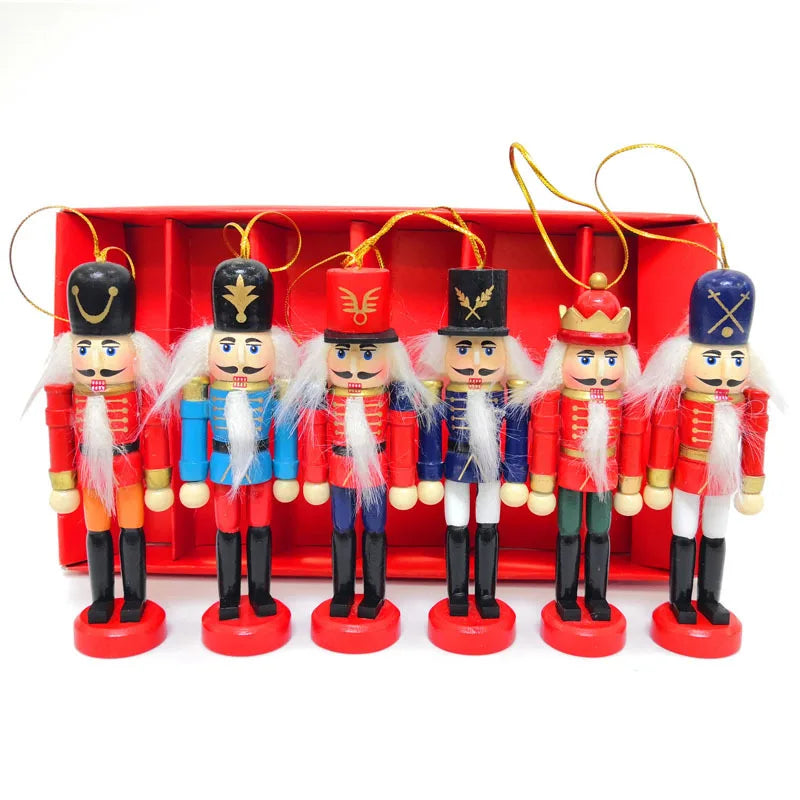 5/6pcs Merry Christmas Decorations Kids Nutcracker Soldier Doll 12cm Wooden Pendants New Year Ornaments for Navidad Xmas Tree