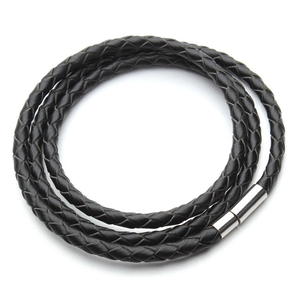 Genuine Braided Leather Bracelet Magnetic Clasp wrap