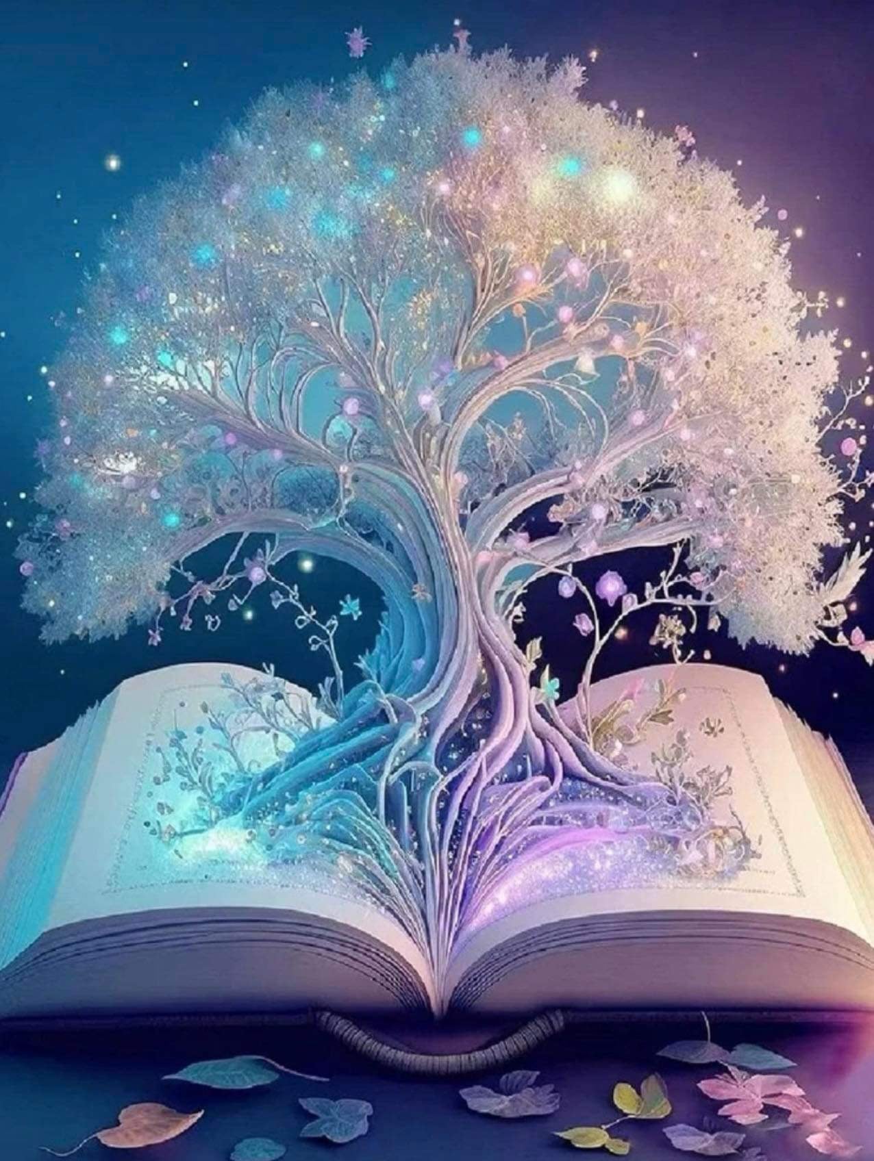 White tree and book diamond painting