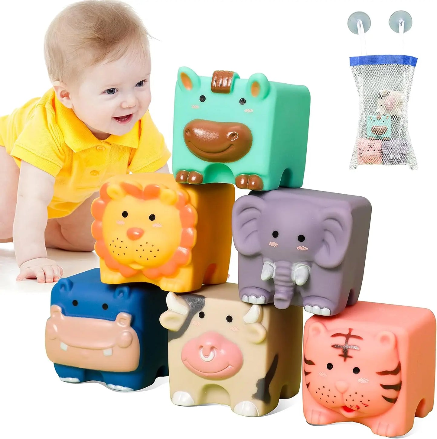 Baby Soft Building Blocks Toys for 6 Months Up Toddlers Bath Toys Baby Early Educational Toys 3D Cube Animal Numbers Toys