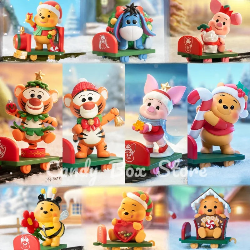 New Disney Christmas Winnie The Pooh Gift Delivery Series Blind Box Kawaii Winnie Figure Model Suprise Box Desk Decor Gift