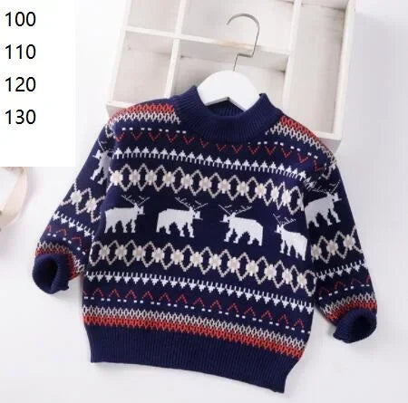 2024 Autumn Winter Kids Christmas Sweater Boys Girls Pullover Coat Children Clothing Baby Cotton Thick Wool Top Santa Claus 1-7y