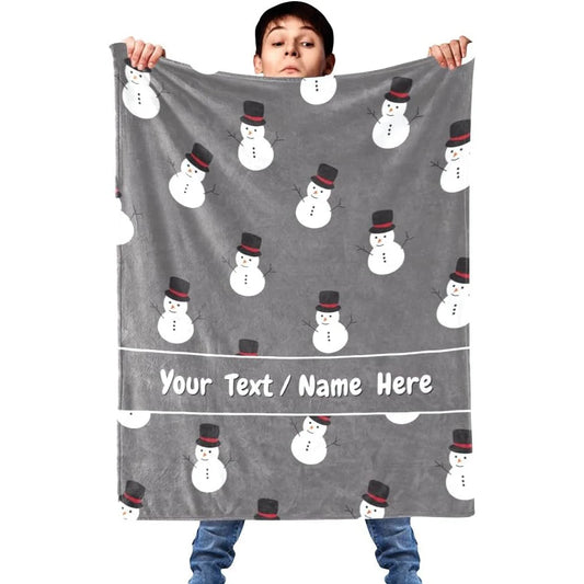 Christmas Themed Blanket, Custom Throw Blanket with Name, Personalized Flannel Blanket for Couch Sofa Bedroom Living Room