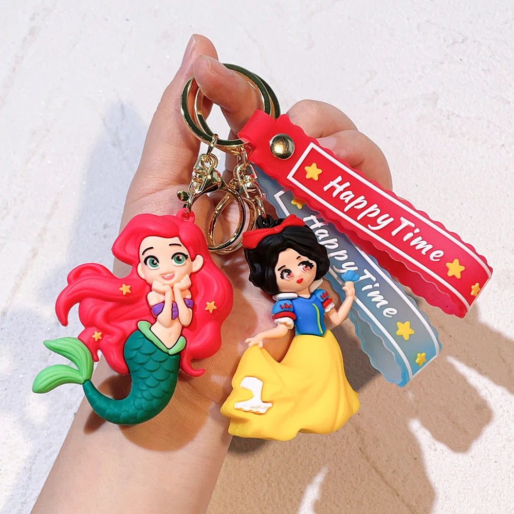 The Little Mermaid Princess Keychain Snow White Elsa Pendant Keychain Car Keyrings Mobile Phone Bag Hanging Jewelry Kids Gifts