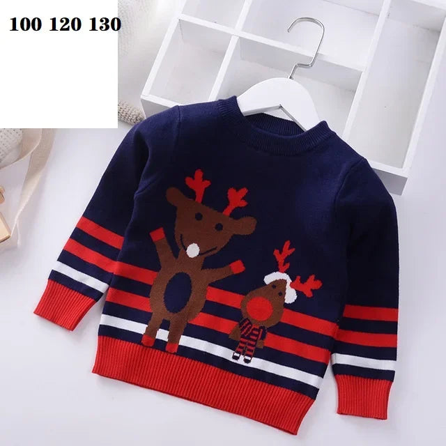 2024 Autumn Winter Kids Christmas Sweater Boys Girls Pullover Coat Children Clothing Baby Cotton Thick Wool Top Santa Claus 1-7y