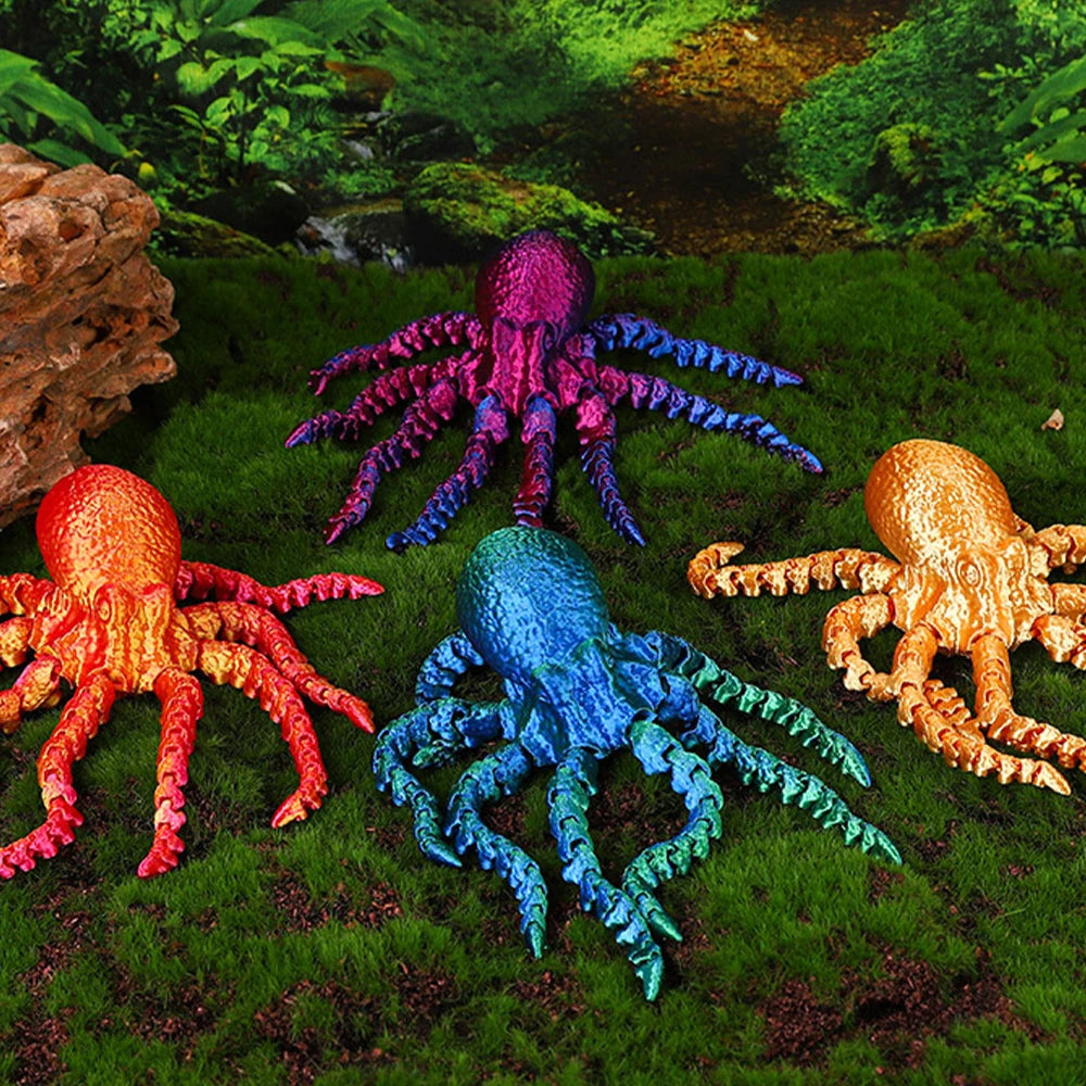 3D Printed Figurines Model Toys Octopus Simulation Animals Multi-Jointed Fishbowl Setting Decorative Desktop Ornament Kids Gifts