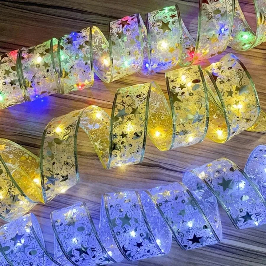 Christmas Decoration LED Ribbon Fairy Lights Christmas Tree Ornaments for Home DIY Bows Light String Navidad New Year 2024