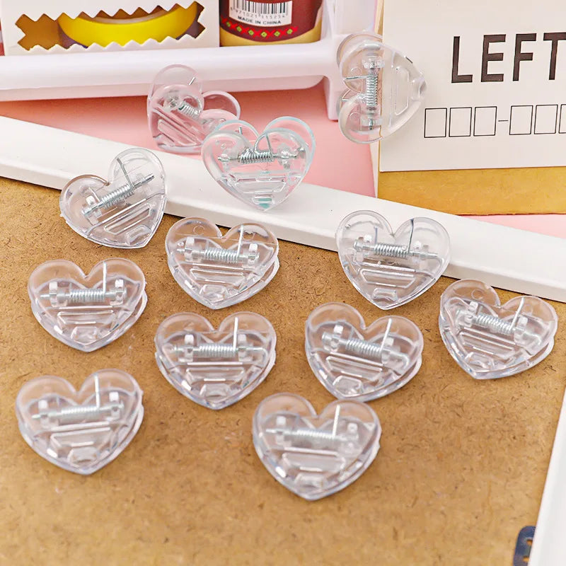 10/20pcs Transparent Paper Clamps for School Office Supplies Bag Photo Sealing Clips Clear Love Heart