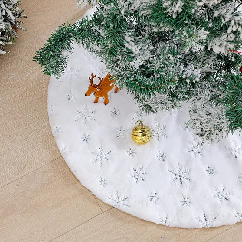 78/90/122cm Christmas Tree Skirt Faux Fur Carpet Snowflake White Plush Mat For Home Xmas Tree New Year Decor Noel Apron Ornament