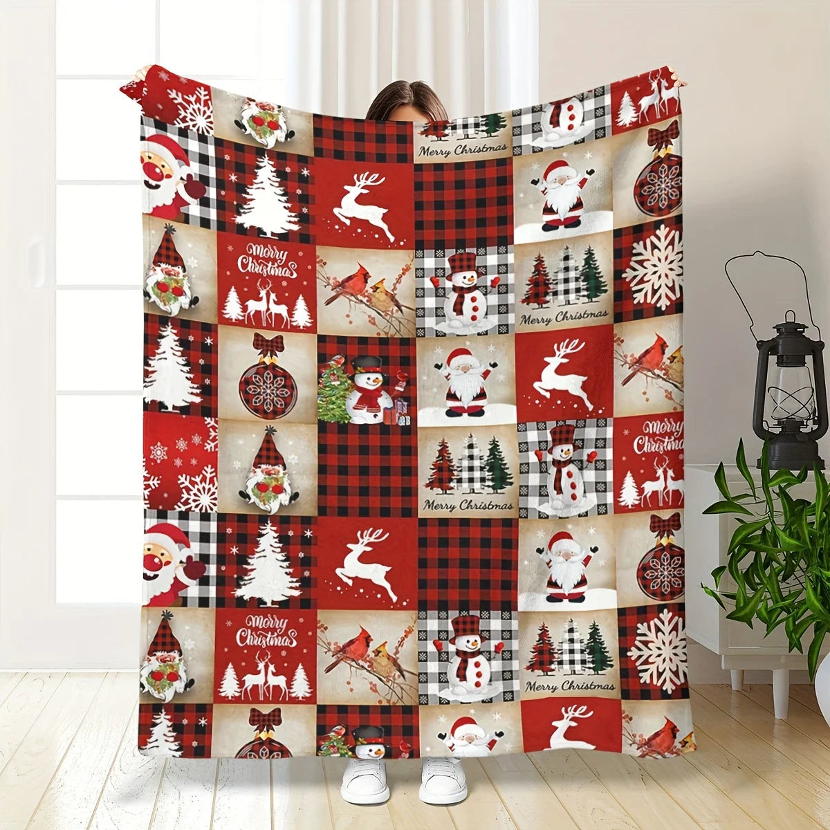 Cozy Christmas-Themed Plush Fleece Throw Blanket - Soft, Warm & Versatile for All Seasons - Perfect for Couch, Bed, Office