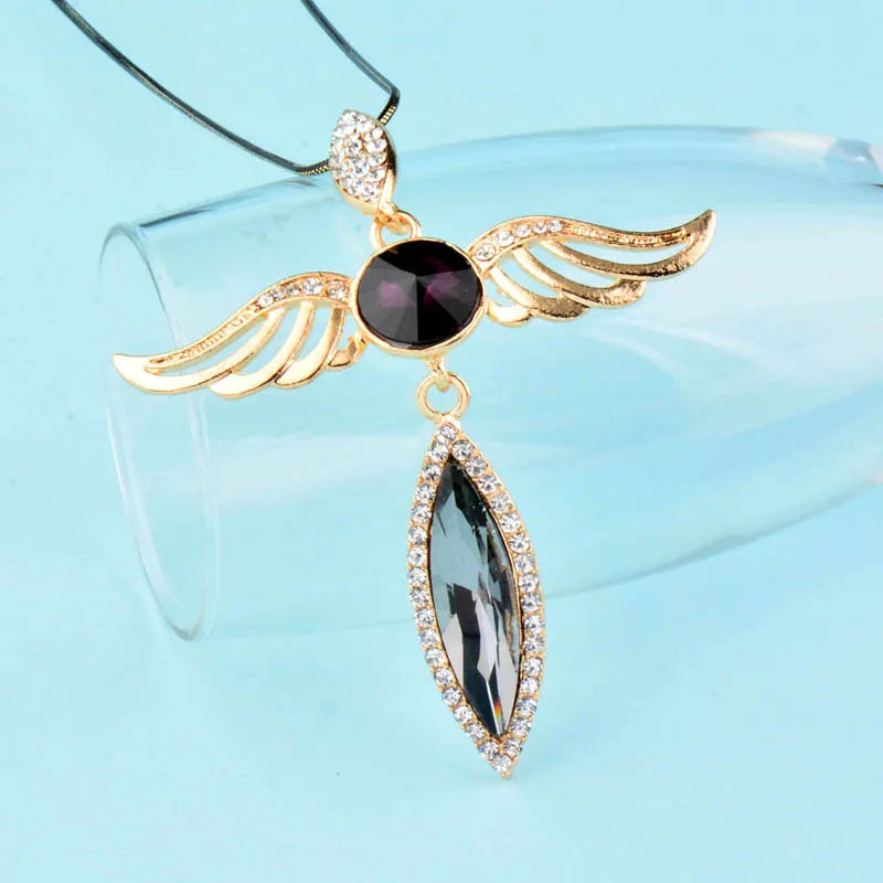 Shining Wings Pendant Necklace Yellow Gold Color Long Chain