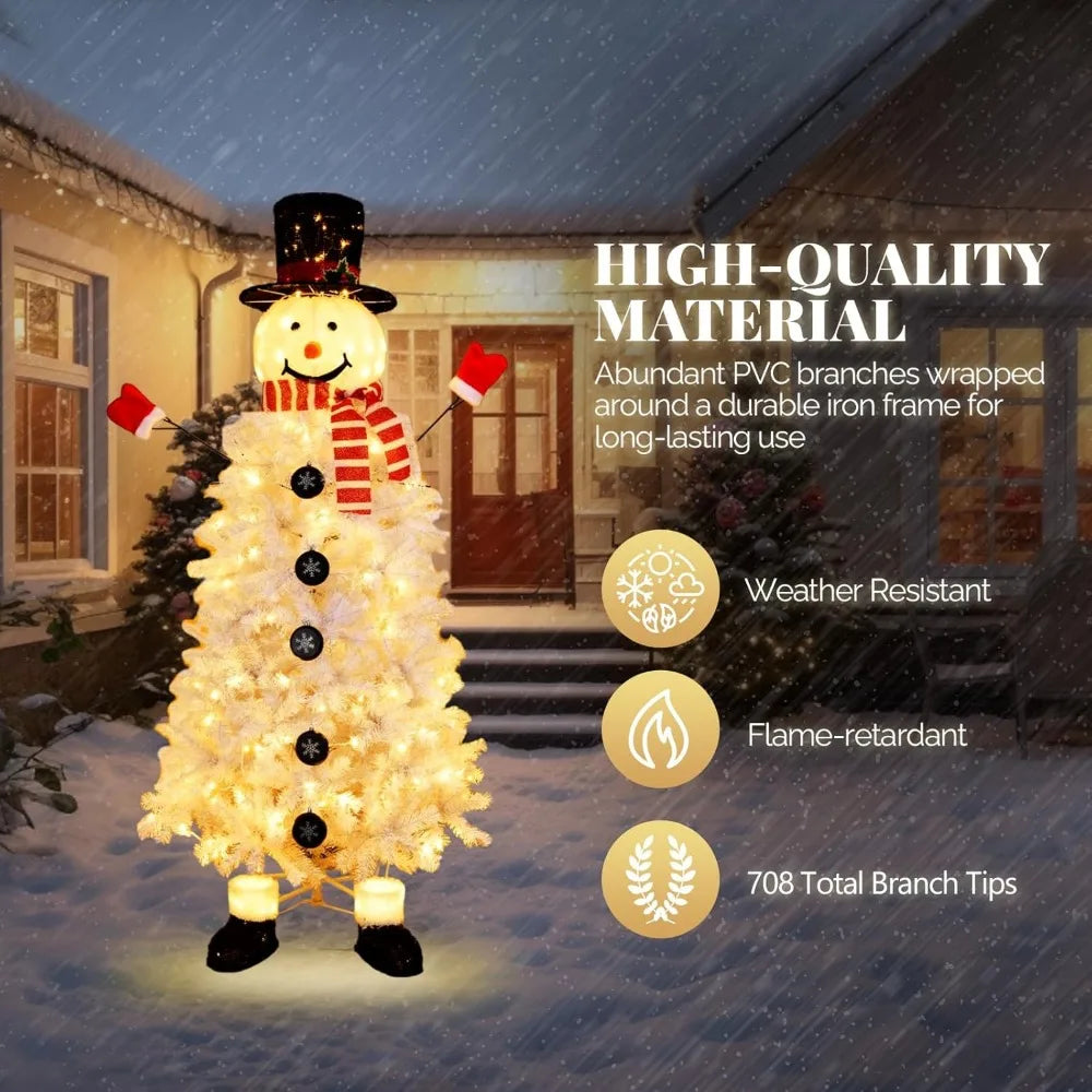 Pre-lit Christmas Tree , Snowman Xmas Tree w/ 220 LED Lights & 708 Tips, Artificial Christmas Tree for Holiday, Party