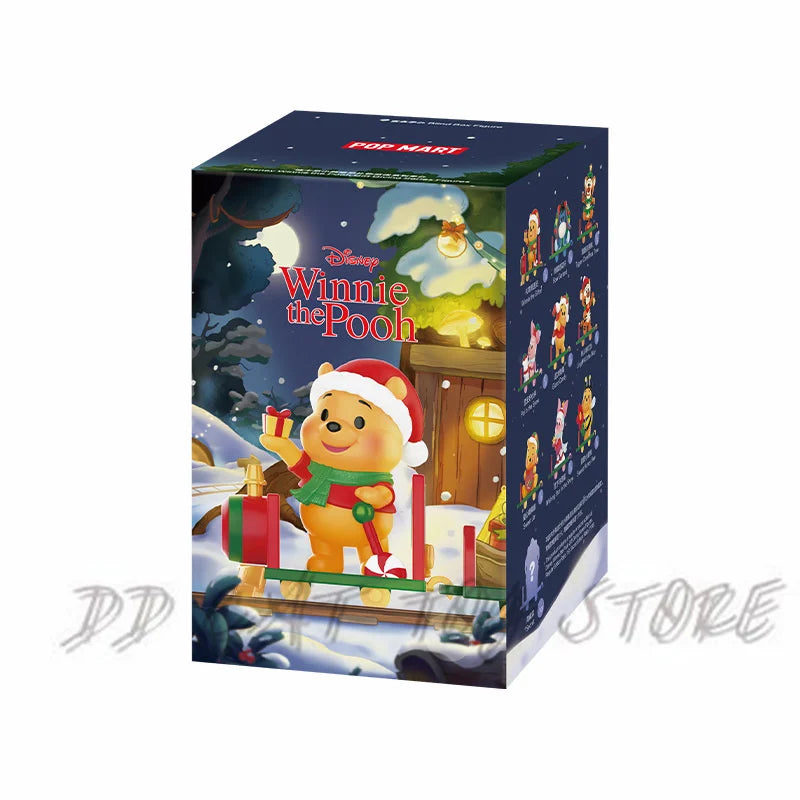 New Disney Christmas Winnie The Pooh Gift Delivery Series Blind Box Kawaii Winnie Figure Model Suprise Box Desk Decor Gift