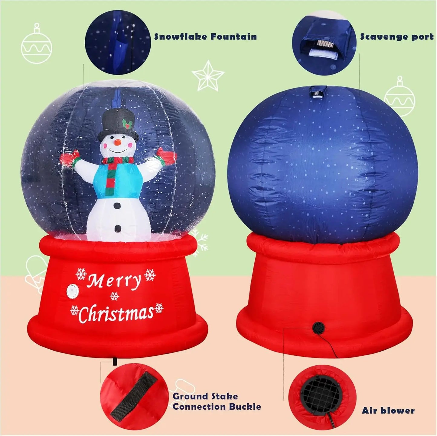 6ft Inflatable Snow Globe with Music Snowman Air Blower Bright LED Light - Holiday Outdo