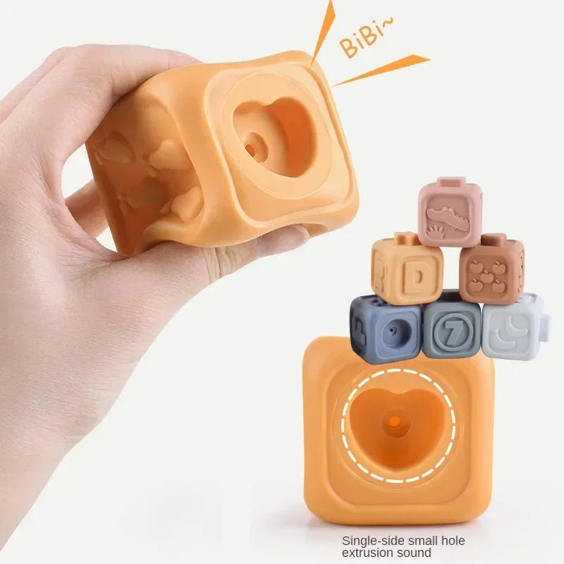 Baby Silicone Building Blocks Montessori Toys for Babies Squeeze Stacker & Teething Toys Early Learning Toy Toddler Boys Girls