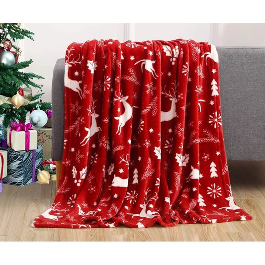 Christmas blanket printed wool holiday theme home decoration, warm and comfortable winter bedding