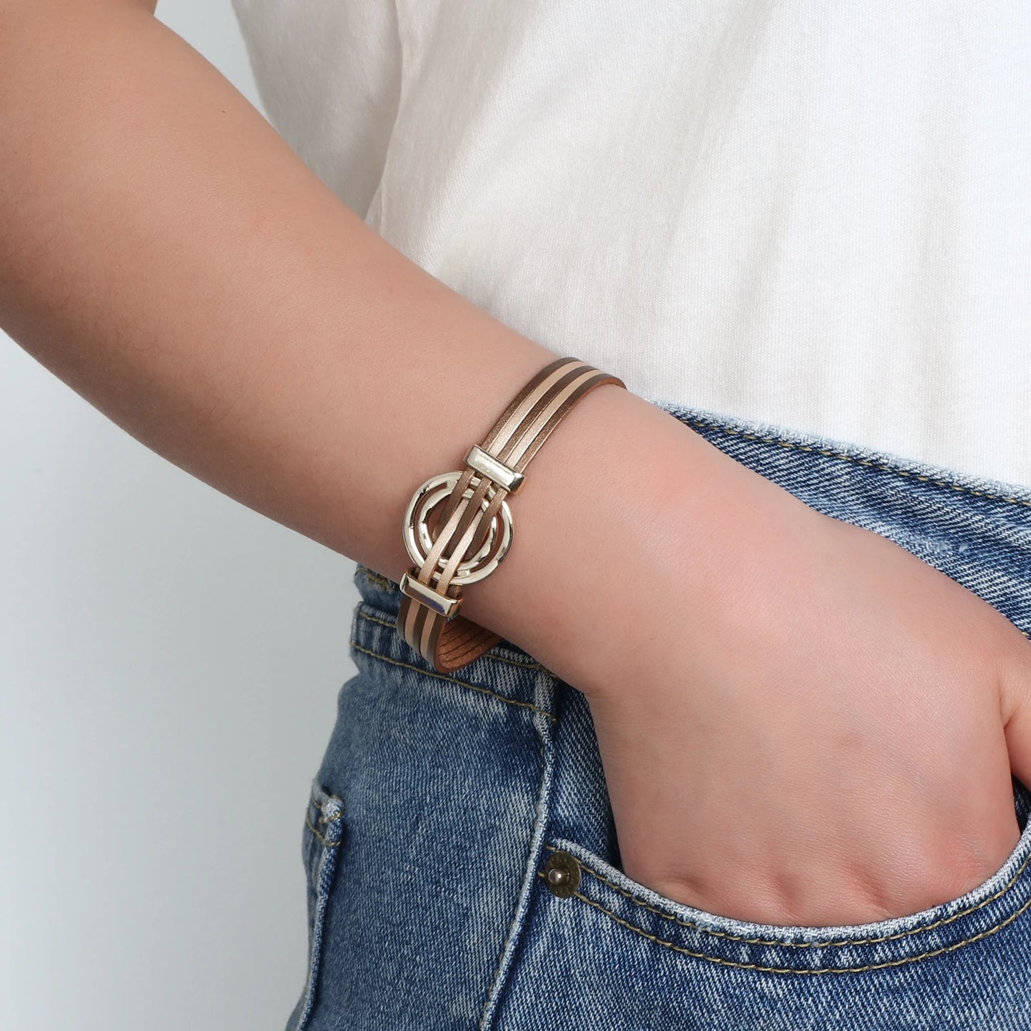 Charm Leather Bracelet for Women Magnetic Clasp