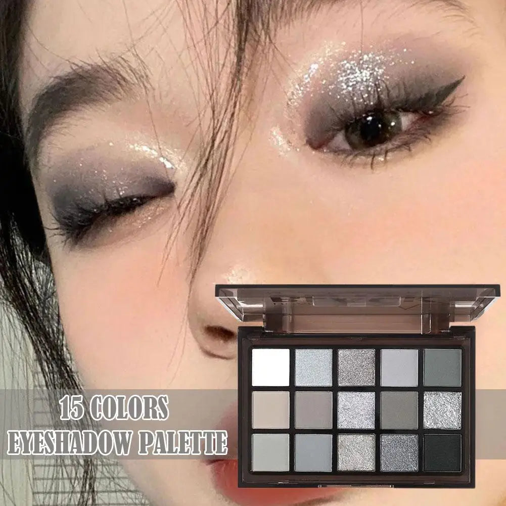 15 Colors Cool Toned Eyeshadow Palette Punk Smokey Waterproof Matte Pigmented Shadow Eye Eyeshadow High Glitter Shimmer