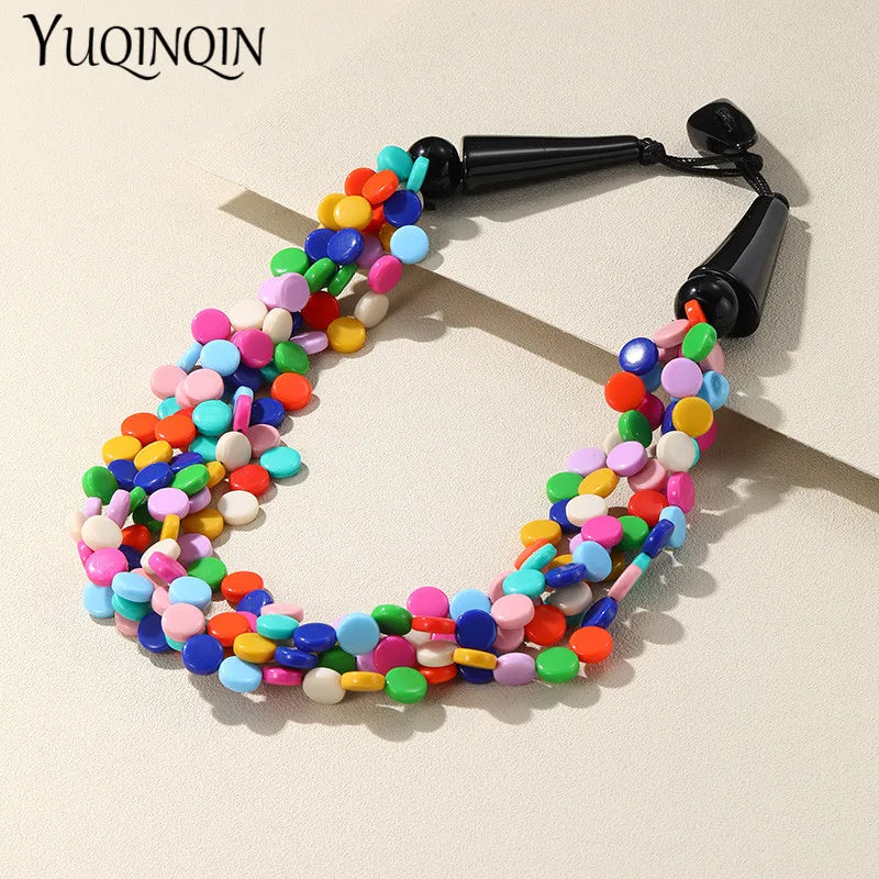 Trendy Colorful Resin Beads Chian Short Necklaces