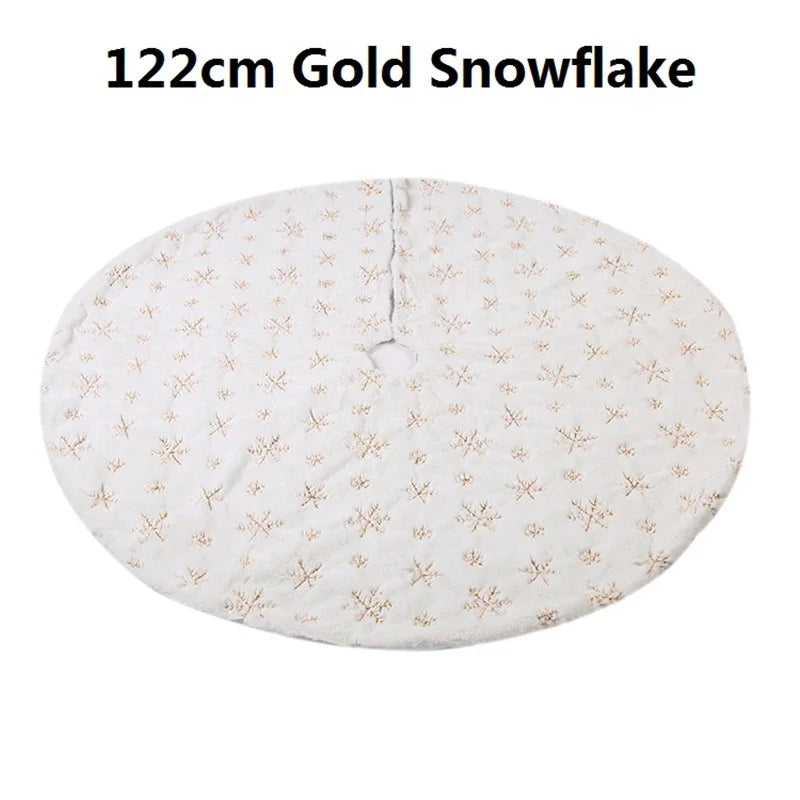 78/90/122cm Christmas Tree Skirt Faux Fur Carpet Snowflake White Plush Mat For Home Xmas Tree New Year Decor Noel Apron Ornament