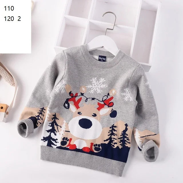 2024 Autumn Winter Kids Christmas Sweater Boys Girls Pullover Coat Children Clothing Baby Cotton Thick Wool Top Santa Claus 1-7y