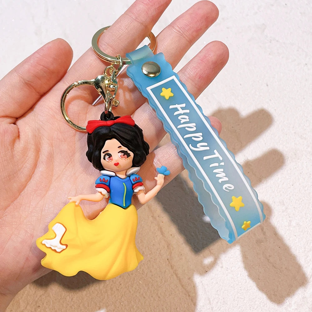 The Little Mermaid Princess Keychain Snow White Elsa Pendant Keychain Car Keyrings Mobile Phone Bag Hanging Jewelry Kids Gifts