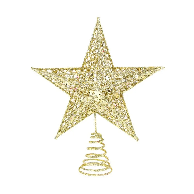 Christmas Five-pointed Star Decoration Sparkling Xmas Decoration Gold Red Glitter 5 Point Star Christmas Tree Topper Ornaments