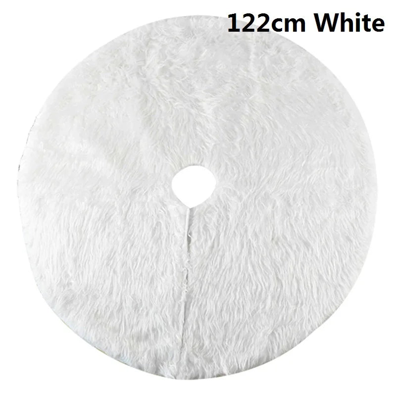 78/90/122cm Christmas Tree Skirt Faux Fur Carpet Snowflake White Plush Mat For Home Xmas Tree New Year Decor Noel Apron Ornament