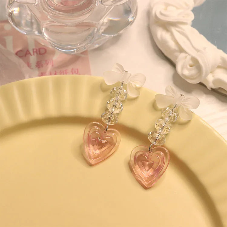 Vintage Pink Y2K Peach Heart Tassel Earrings