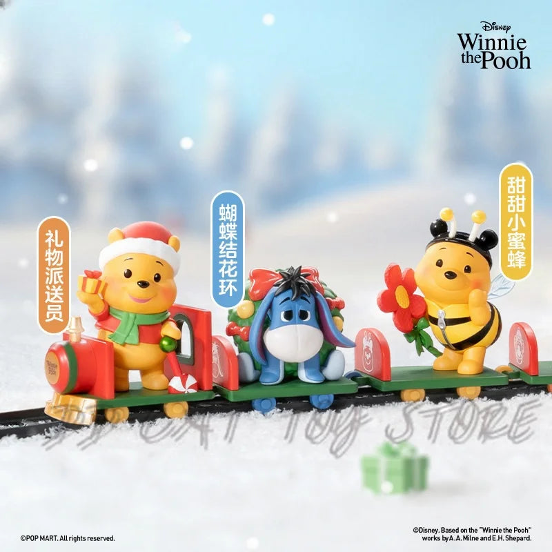 New Disney Christmas Winnie The Pooh Gift Delivery Series Blind Box Kawaii Winnie Figure Model Suprise Box Desk Decor Gift