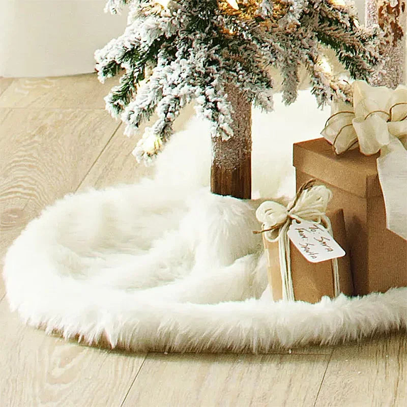 78/90/122cm Christmas Tree Skirt Faux Fur Carpet Snowflake White Plush Mat For Home Xmas Tree New Year Decor Noel Apron Ornament