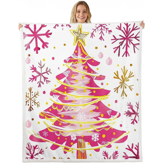 Wool Blanket Christmas Tree Plush Blankets Boys and Girls Snowflake Winter Theme Happy New Year