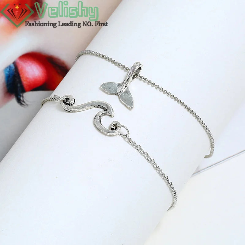 Bohemian Ocean Wave Whale Tail Anklet