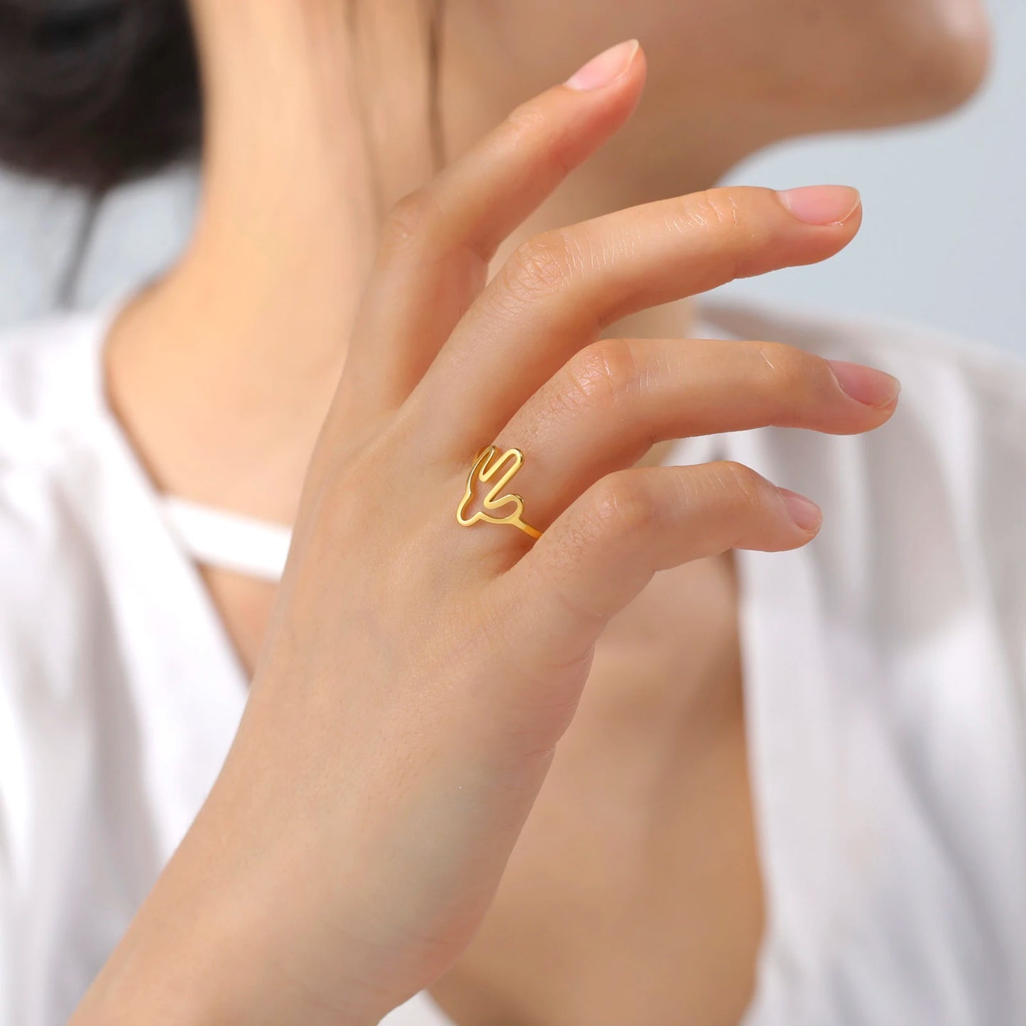 Cute Cactus Ring Simple Hollow