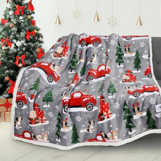 Christmas themed blanket, sofa blanket, super soft, comfortable, fluffy, warm pattern print