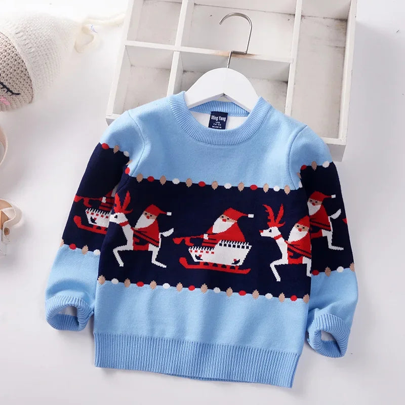 2024 Autumn Winter Kids Christmas Sweater Boys Girls Pullover Coat Children Clothing Baby Cotton Thick Wool Top Santa Claus 1-7y