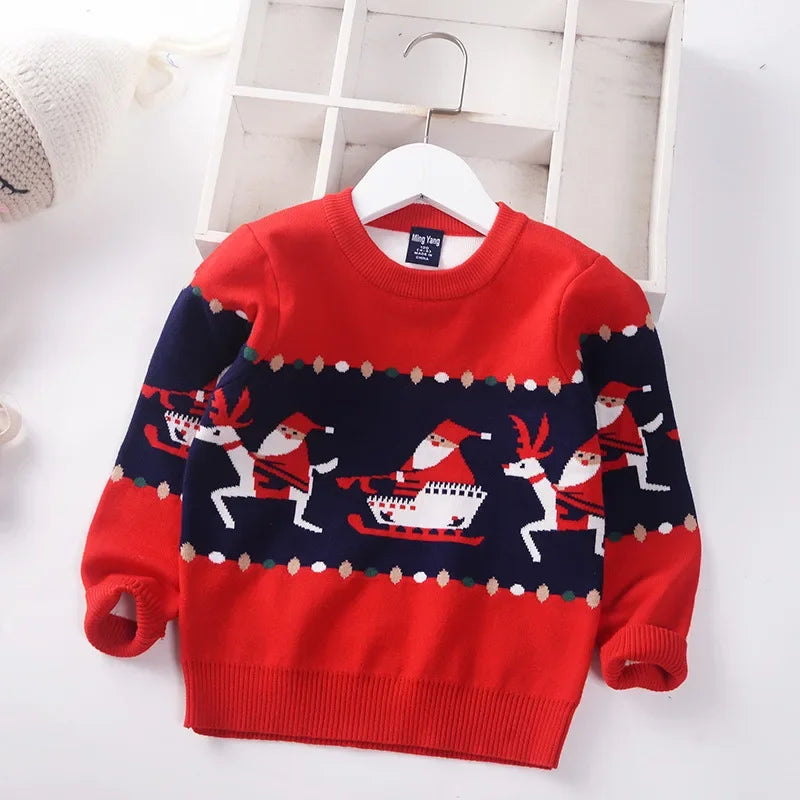 2024 Autumn Winter Kids Christmas Sweater Boys Girls Pullover Coat Children Clothing Baby Cotton Thick Wool Top Santa Claus 1-7y