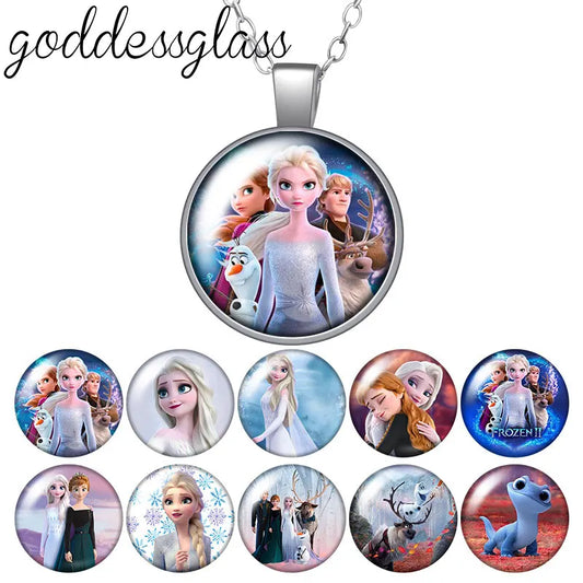 Frozen Elsa Anna Princesses Olaf Round Photo Glass necklaces