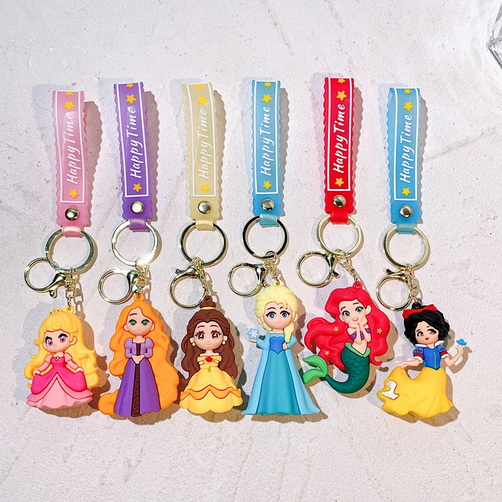 The Little Mermaid Princess Keychain Snow White Elsa Pendant Keychain Car Keyrings Mobile Phone Bag Hanging Jewelry Kids Gifts